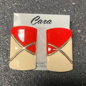 Cara 90s Red and Cream Geometric Earrings